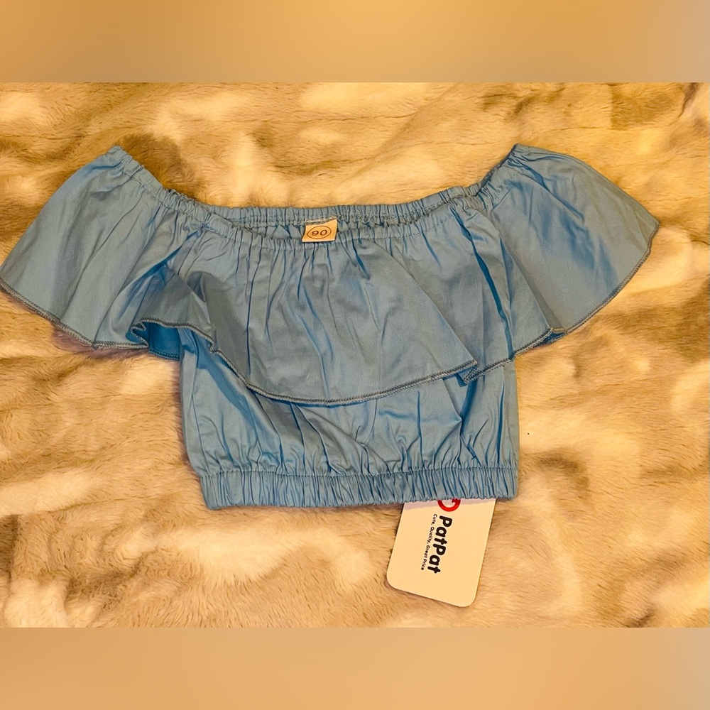 Parrot Sky Blue Off-Shoulder Ruffle Tank - Picture 5 of 6